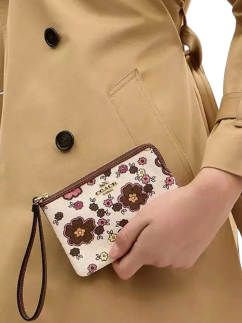 Coach Corner Zip Wristlet With Floral Print NWT